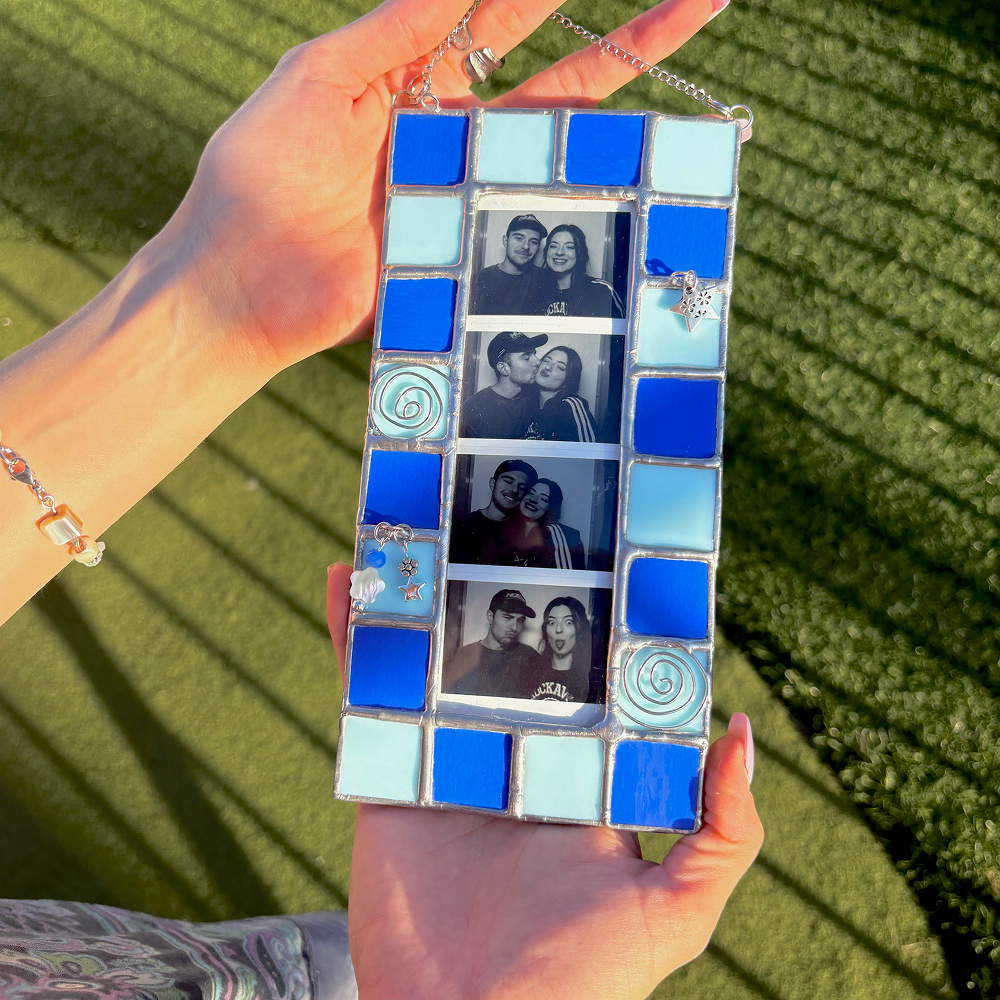 Stained glass blue and light photo frame